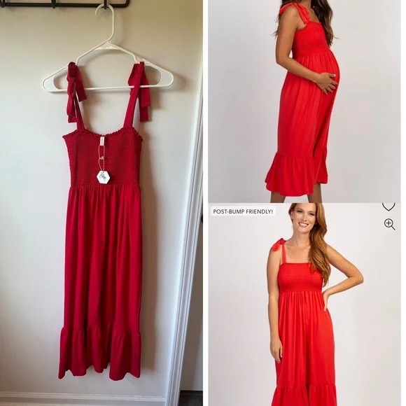 PinkBlush Red Midi/Maxi Dress with Tie Straps - Maternity, Postpartum - Picture 1 of 4